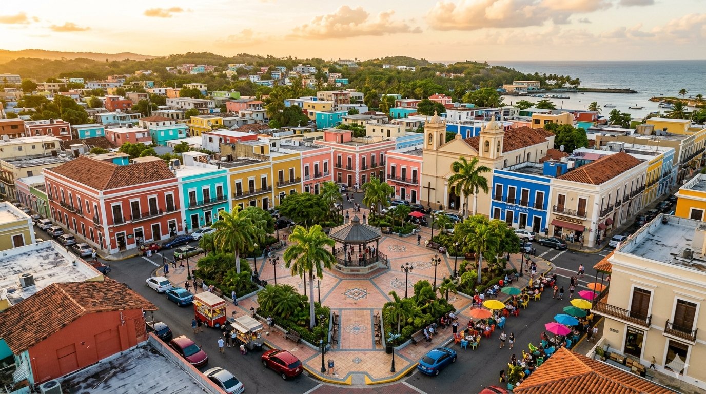 Plaza de pueblo en Puerto Rico